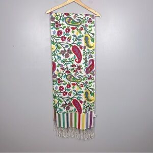 Bindya New York 100% viscose bright floral fringed scarf wrap.